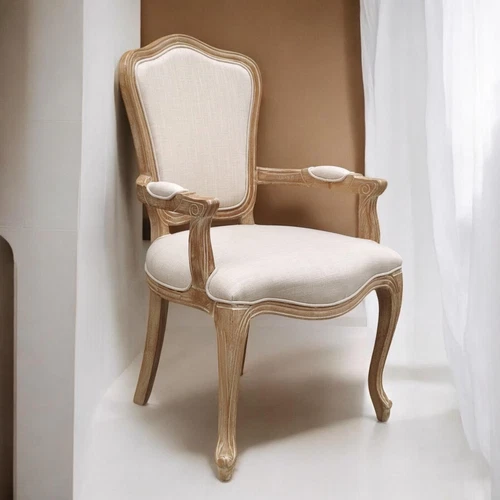 Louis Chair Oak Frame Cream Linen French Dining Ch